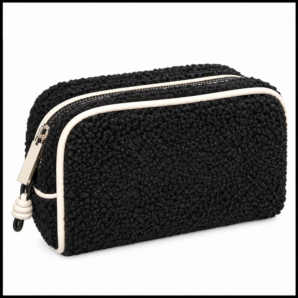 Bluemercury Sherpa Makeup Bag Cosmetic Travel Case Toiletry Organizer Black Whit